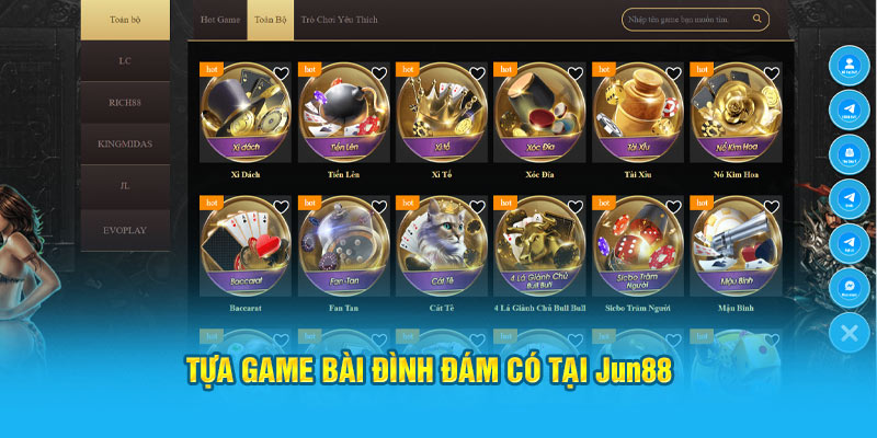 Tựa game bài đình đám có tại Jun88